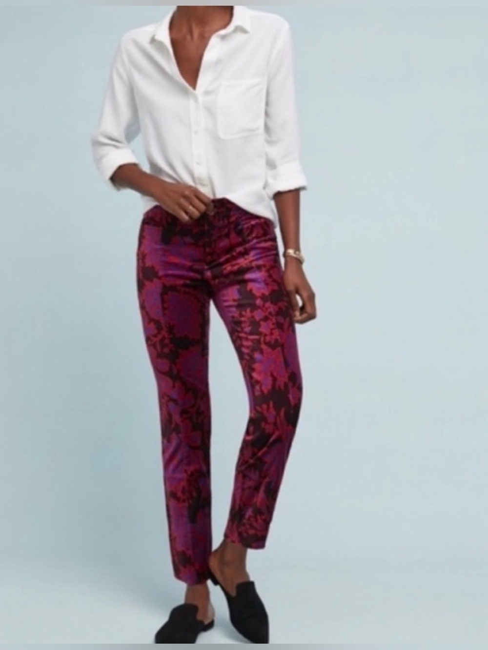 Anthropologie The Essential Slim Velvet
Floral Trousers Cropped Size 0